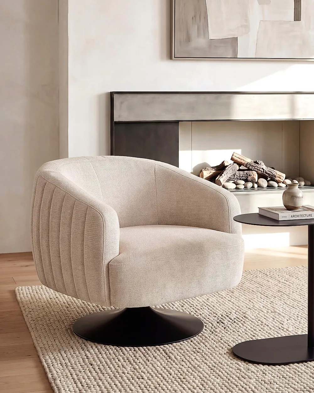 Swivel Armchair NORAGER Fabric Light Beige