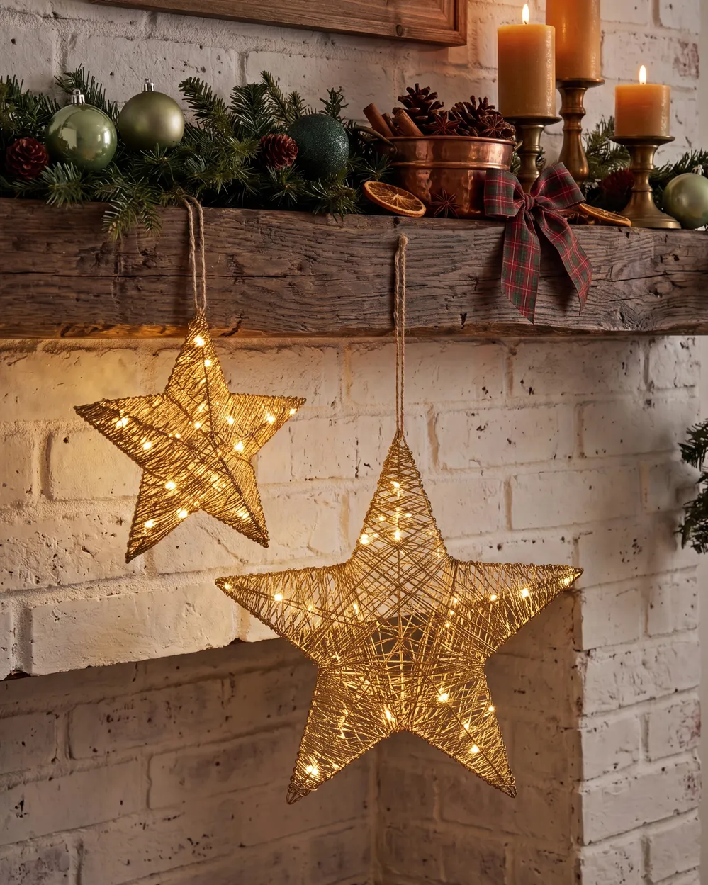 Zestaw 2 dekoracji świątecznych LED HAMPEN 24/30 cm Gwiazda Złoty_1145521