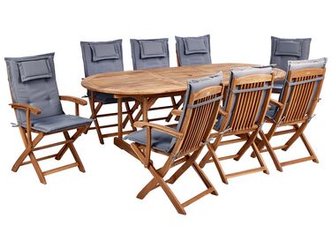 8 Seater Acacia Wood Garden Dining Set Graphite Grey Cushions MAUI II