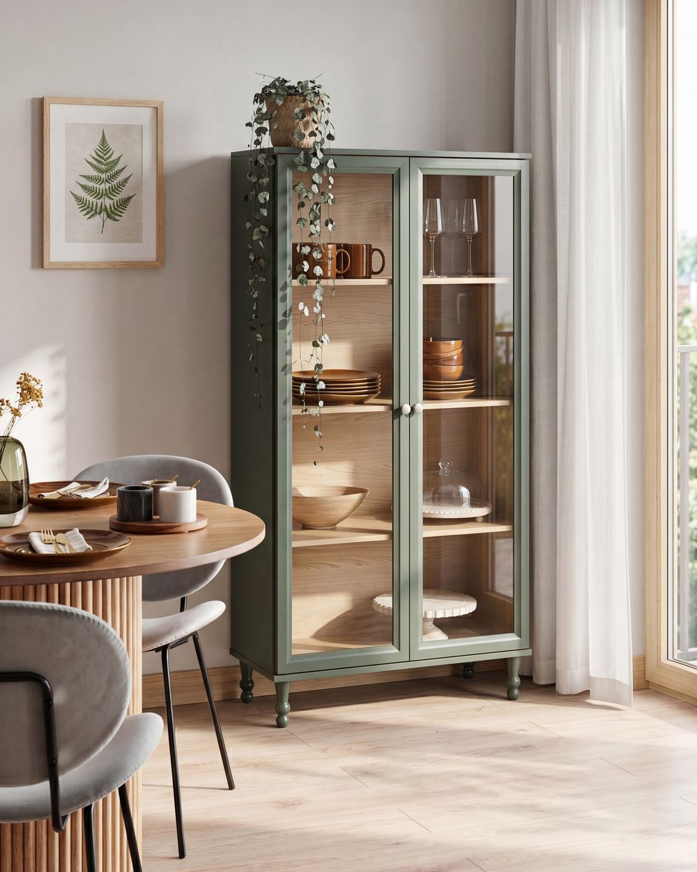 Armário com vitrine TINGLEDALE 80 cm Verde