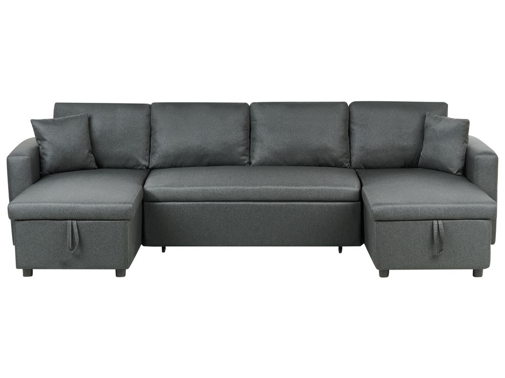 Canapé-lit en forme de U 5 places SOMMEN avec rangement Tissu Gris foncé