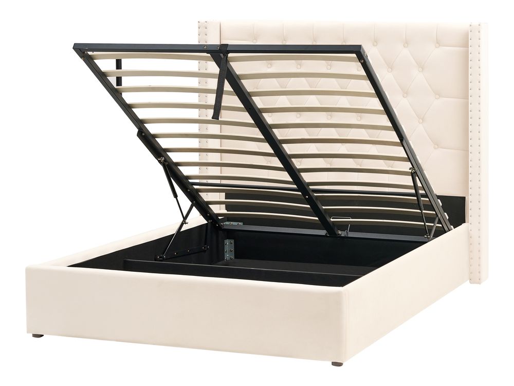 Ottoman Bed LUBBON Velvet Off-White 140 x 200 cm (EU Double)
