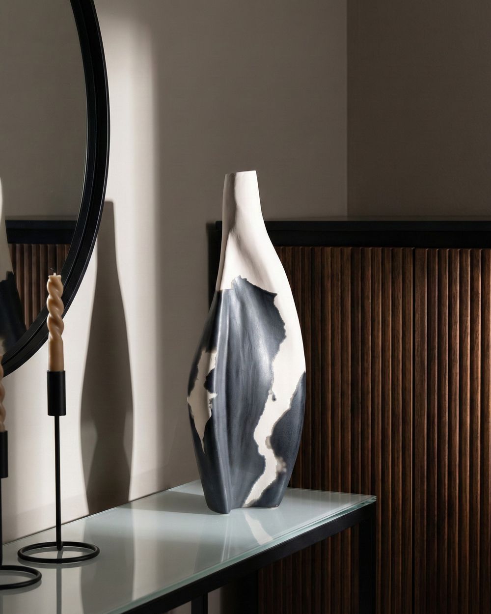 Vaso decorativo LAGOS 40 cm Legno di mango Nero/Beige