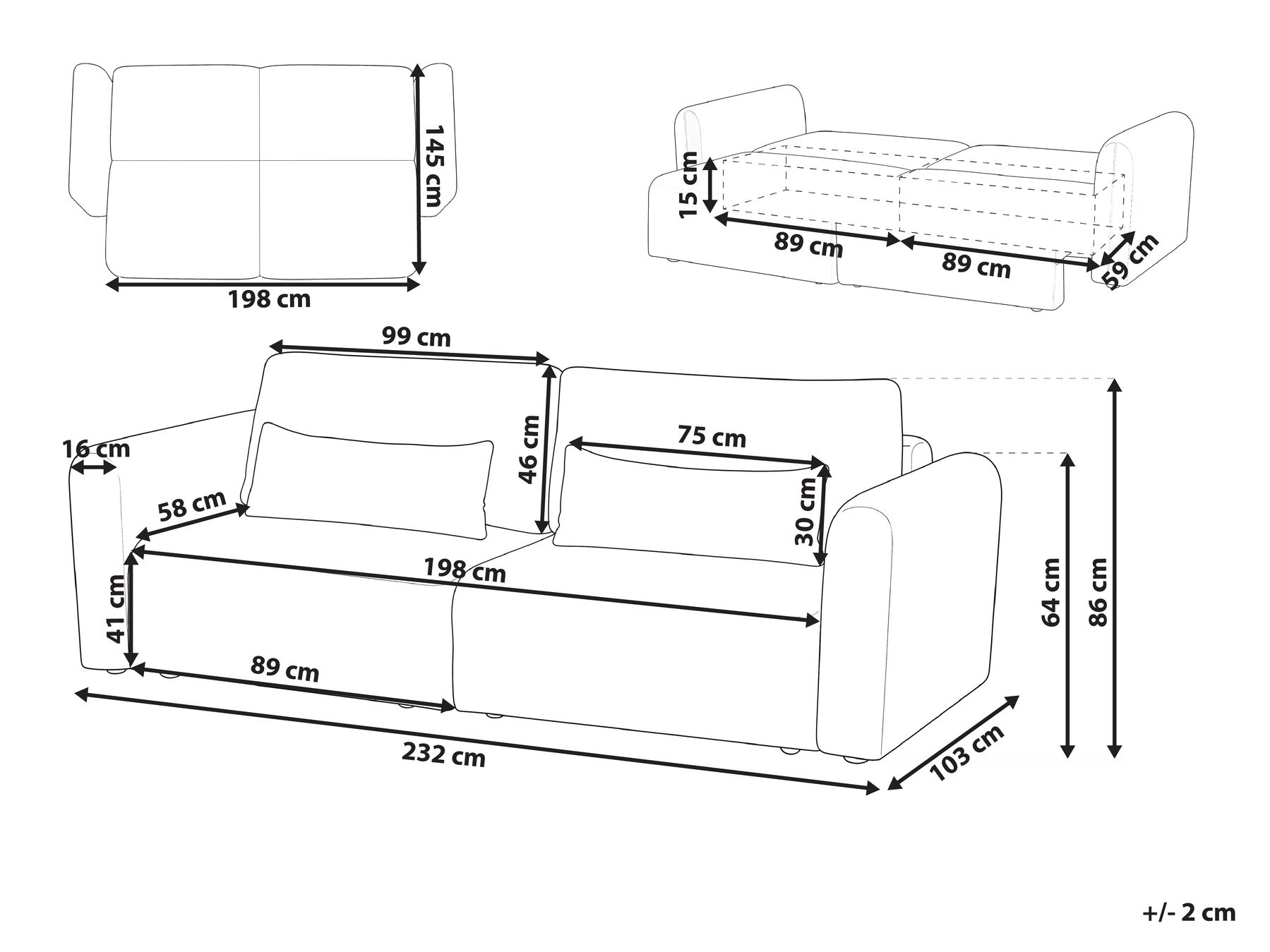 Sofa Bed 3 Seater VAXHOLM with Storage Fabric Green_1026808