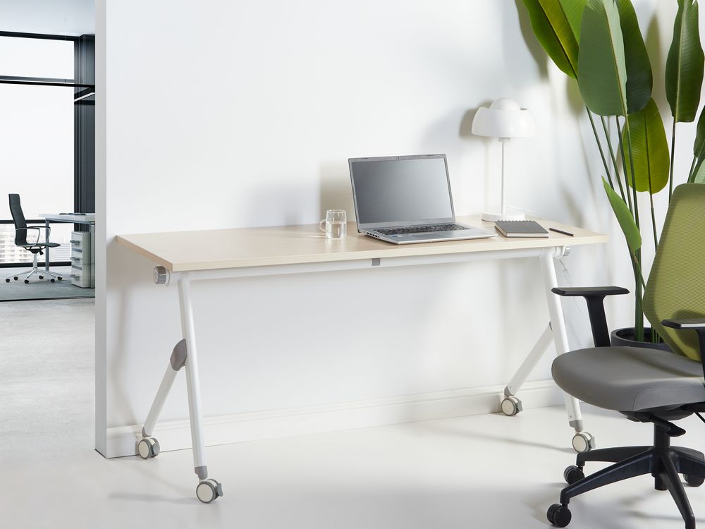 Bureau pliable BENDI 160 cm 60 cm avec roues Marron clair