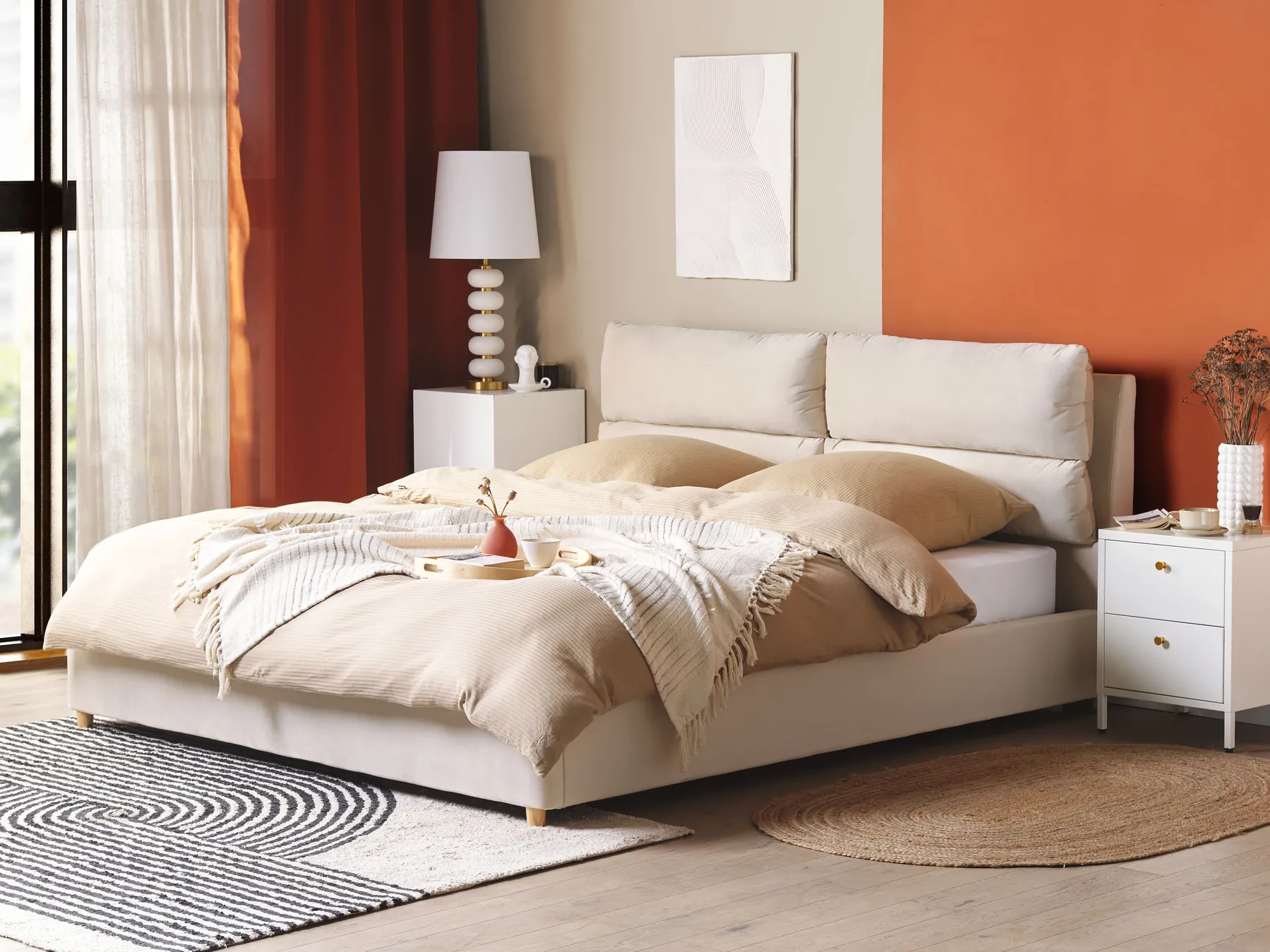 Ottoman Bed BATILLY Velvet Light Beige 180 x 200 cm (EU Super King)_830119