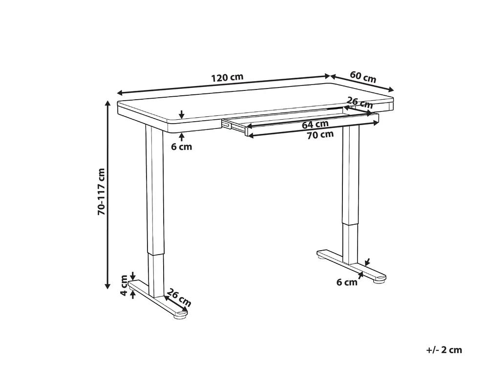 Biurko regulowane elektrycznie PENLY 120 cm 60 cm Z portem USB Czarny/ jasny brąz_1031397