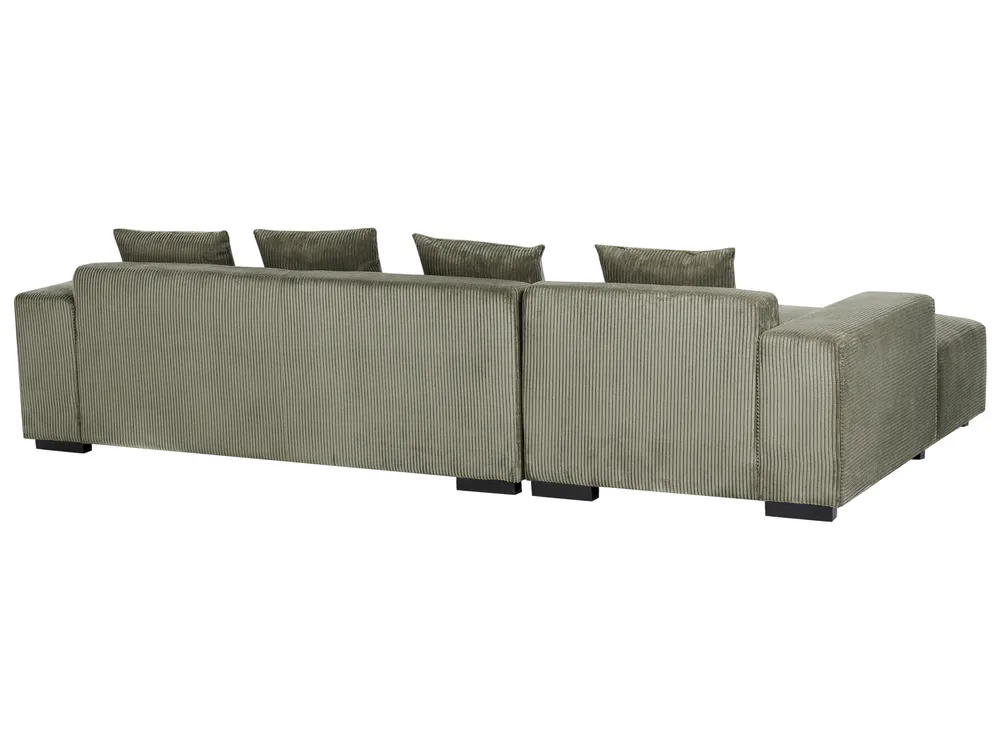 Corner Sofa 4 Seater LUNGO with Ottoman Corduroy Green Right Hand_962331