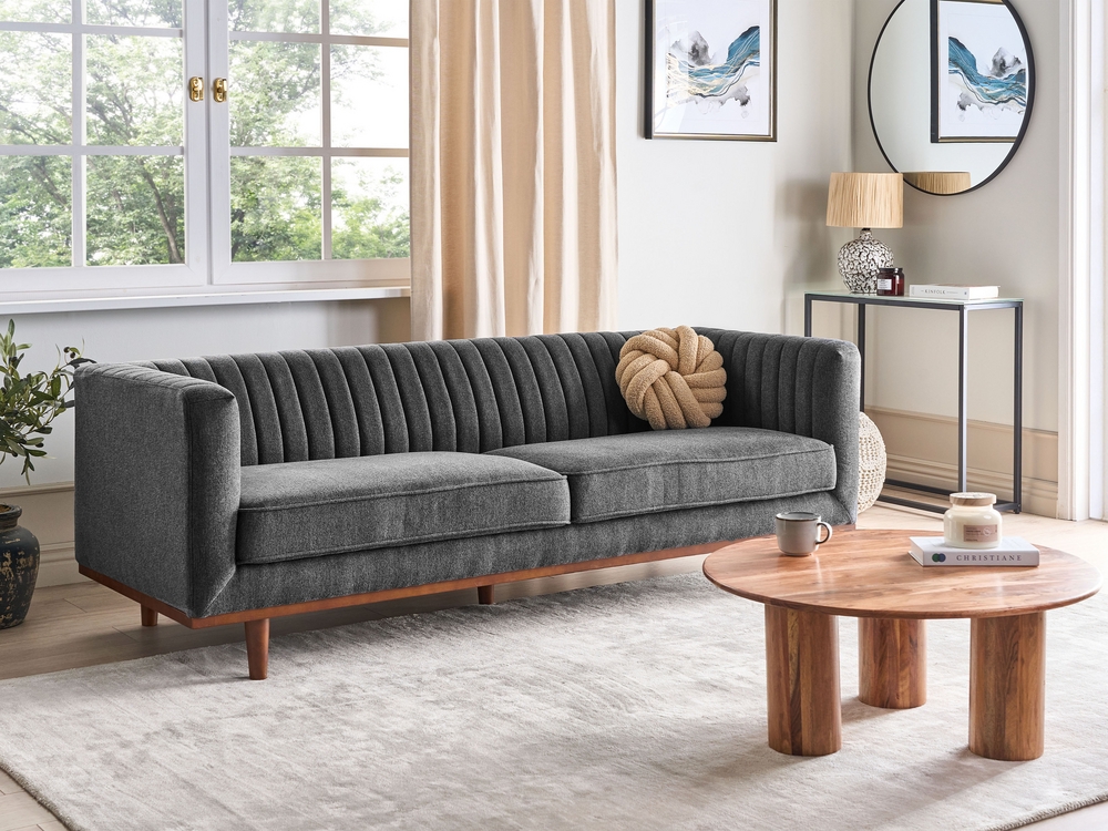 3 Seater Fabric Sofa Dark Grey SKAULE Beliani