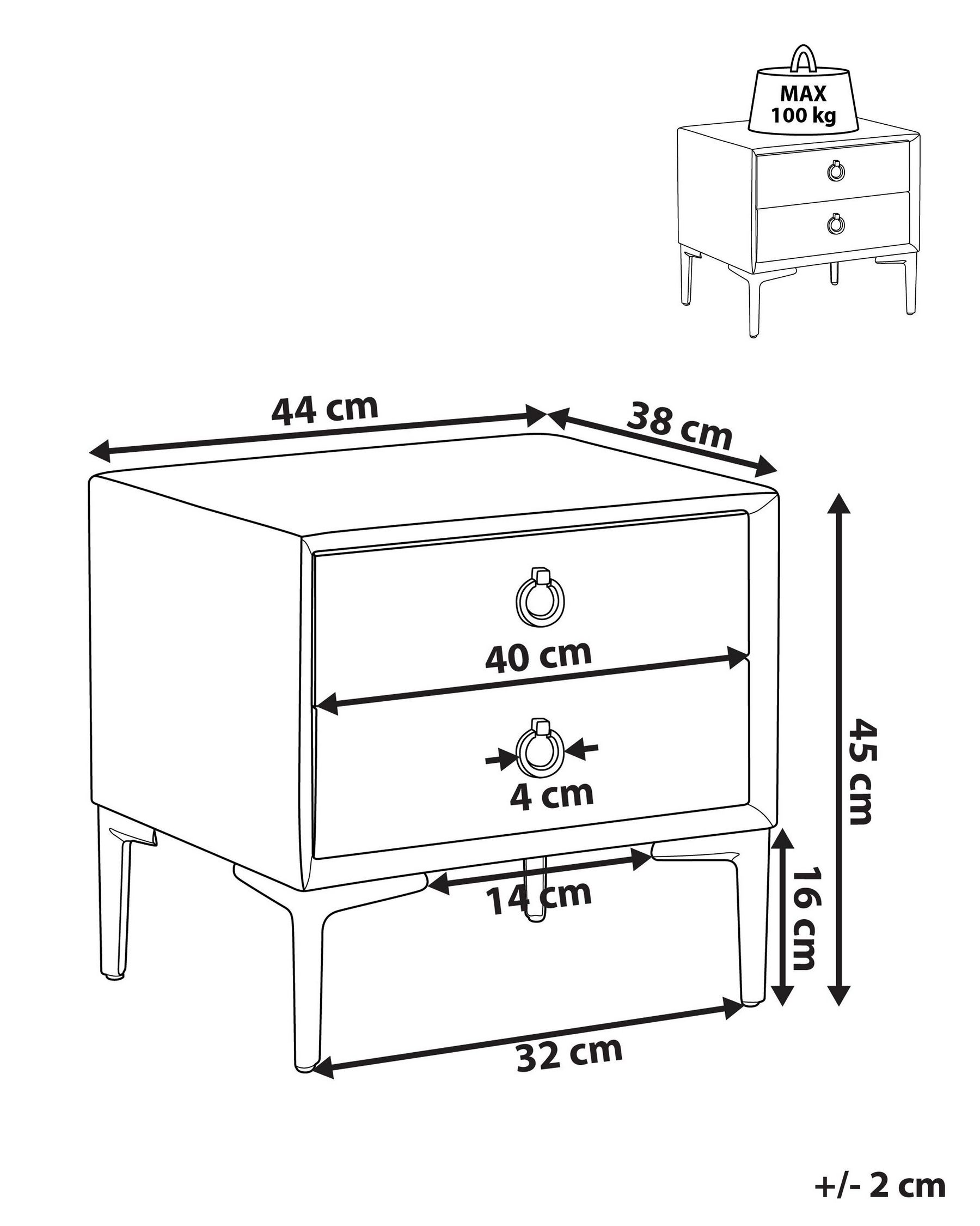 2 Drawer Boucle Bedside Table Off-White SEZANNE_939351