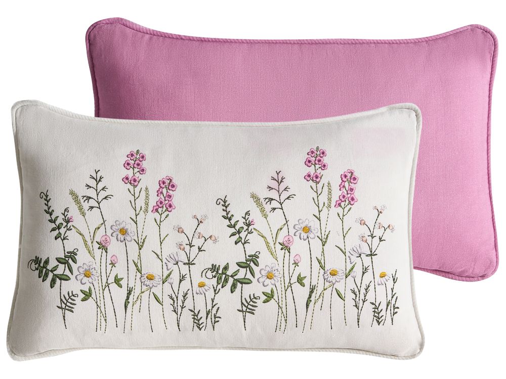 Set of 2 Decorative Cushions MADHUCA 30 x 50 cm Cotton White Floral Pattern