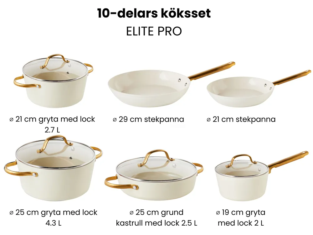 Kokkärlsset med 10 delar ELITE PRO Off-White_992893