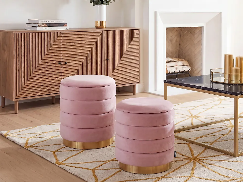 Set di 2 pouf contenitore GARLAND Velluto Rosa