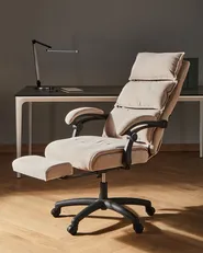 Poltrona da scrivania Poggiapiedi a scomparsa EATON Ciniglia Beige_1009772