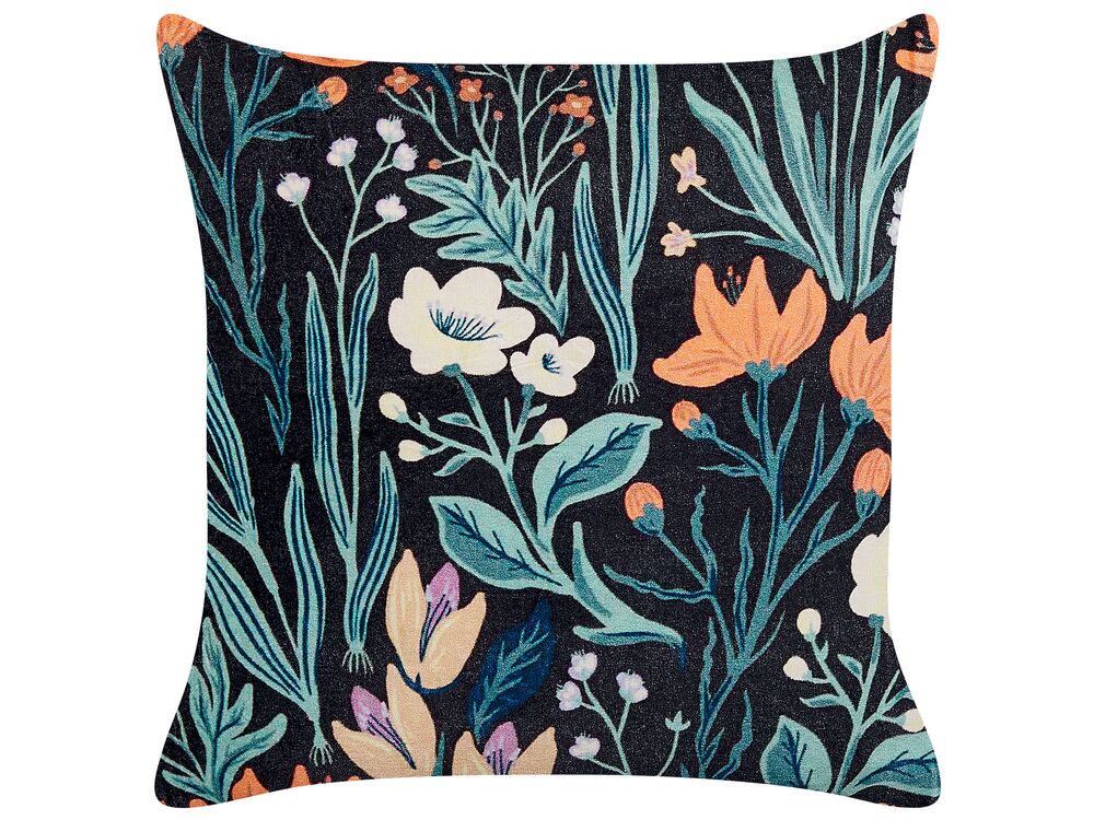 Coussin OSMUNDA 45 x 45 cm Velours Noir Motif floral