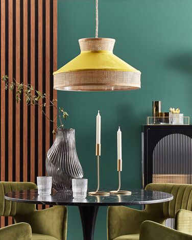 Rattan Pendant Lamp Yellow and Natural BATALI