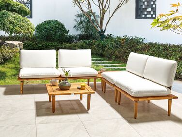 4 Seater Certified Acacia Wood Garden Sofa Set Off-White FRASCATI