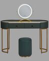 Toaletní stolek se 2 zásuvkami LED zrcadlem a pufem tmavozelený/ zlatý VINAX_845137