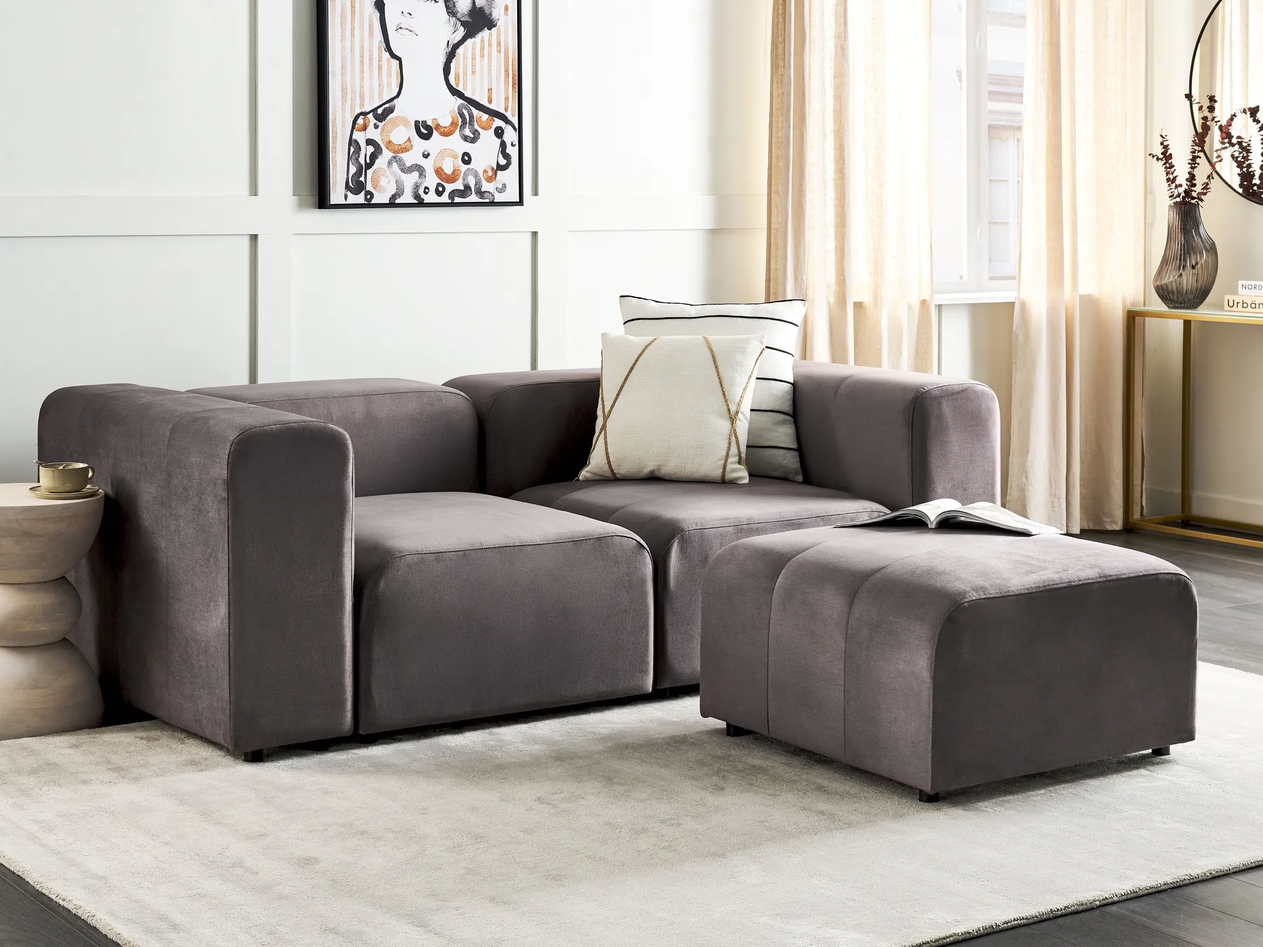 Modular Sofa 2 Seater FALSTERBO with Ottoman Velvet Taupe_919326