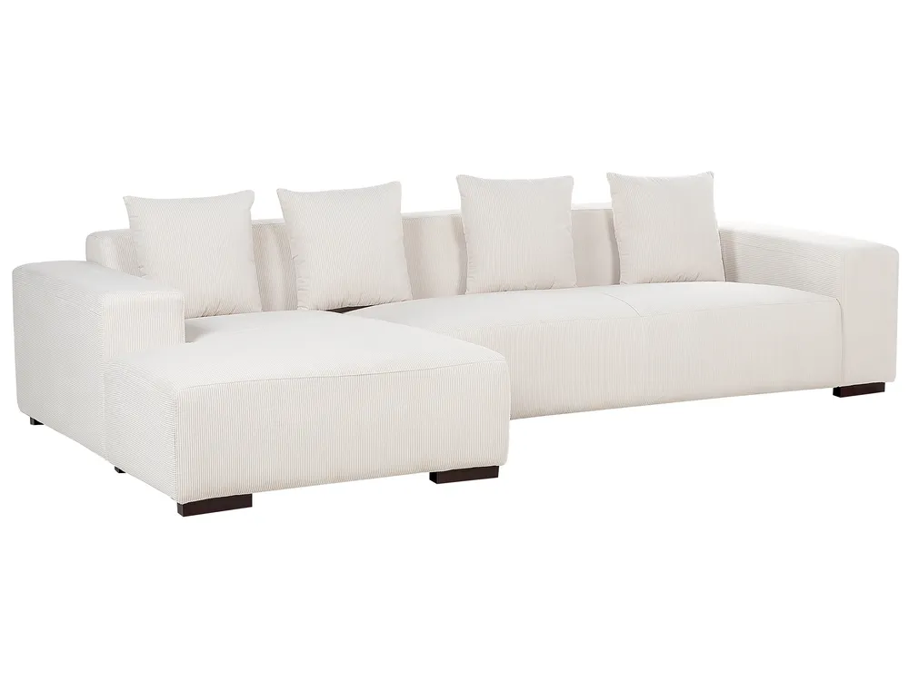 Corner Sofa 4 Seater LUNGO Corduroy Off-White Right Hand_898350