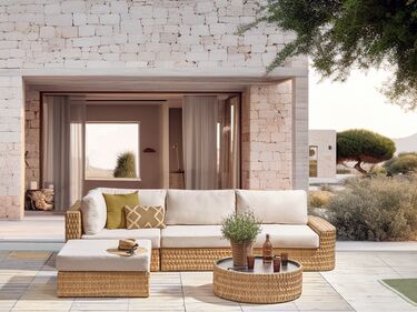 4 Seater PE Rattan Garden Corner Sofa Set Beige OLIVERI