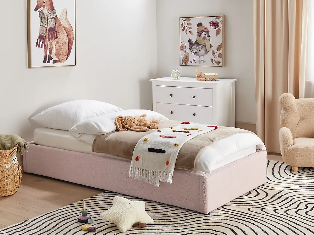 Ágyneműtartós ágy fejtámla nélkül DINAN Buklé Pasztellrózsaszín 90 x 200 cm