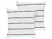 Dekokissen 2er Set MILAS 50 x 50 cm Leinen Schwarz / Weiss Streifenmuster_1183179