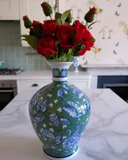 Flower Vase VALLADOLID 36 cm Porcelain Green_1165183