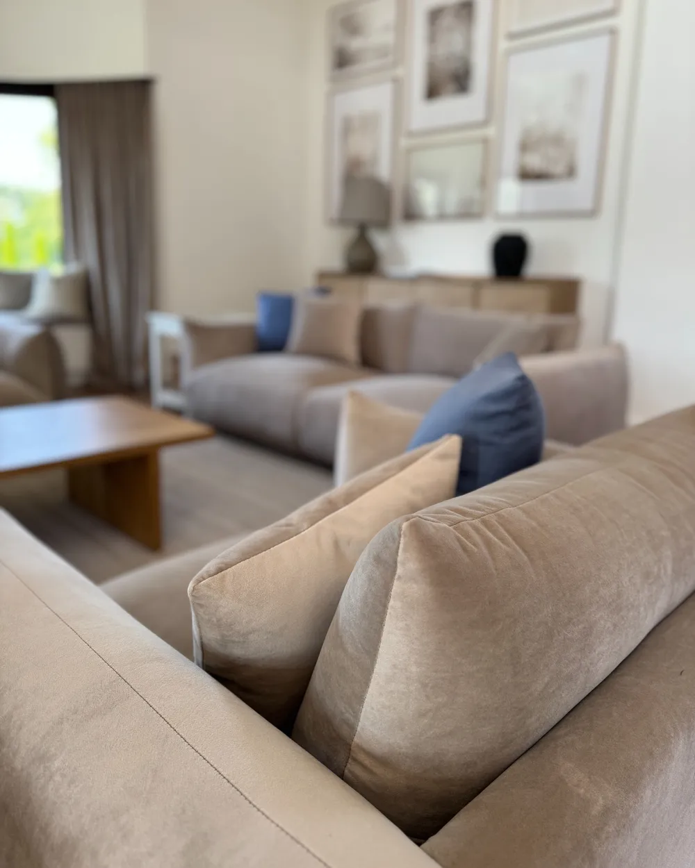 Living Room Set 5 Seater LUVOS Velvet Taupe_1017929
