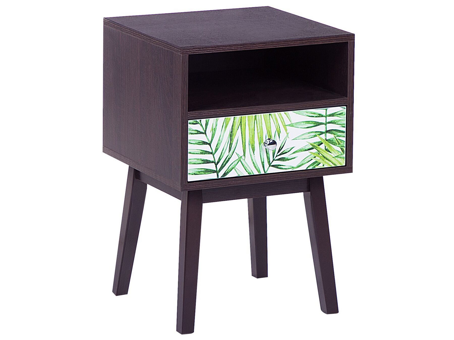 Mesa de cabeceira com 1 gaveta em cor de madeira escura RODES_753903