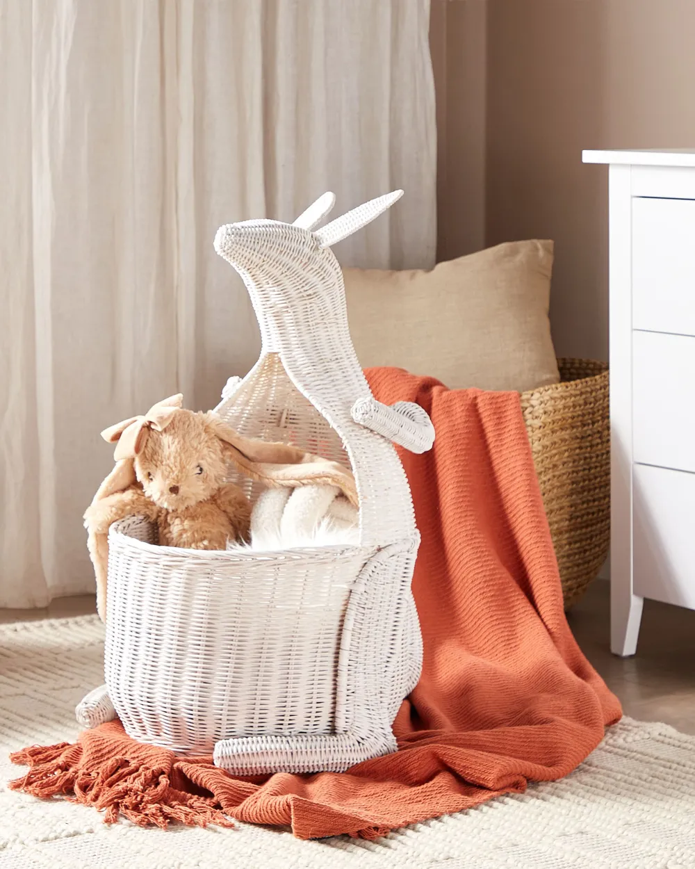 Kids Basket Kangaroo KAPITI Rattan White