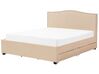 Čalouněná béžová postel s úložným prostorem 180 x 200 cm MONTPELLIER_754259