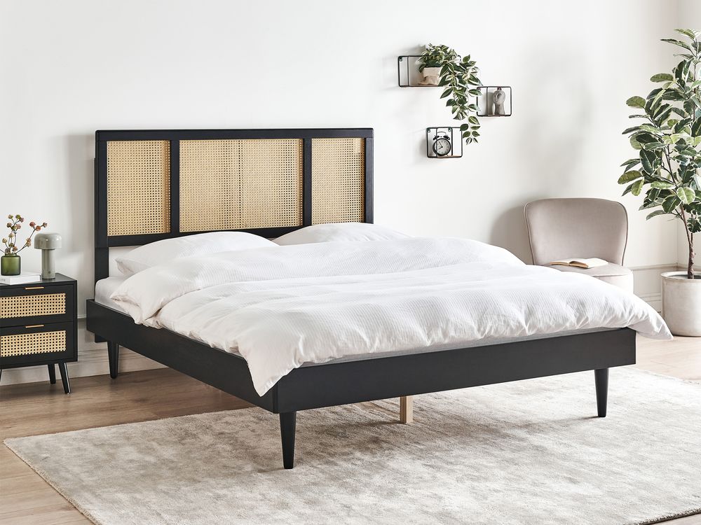 Pat cu lamele Ratan AURAY 160 x 200 cm Negru