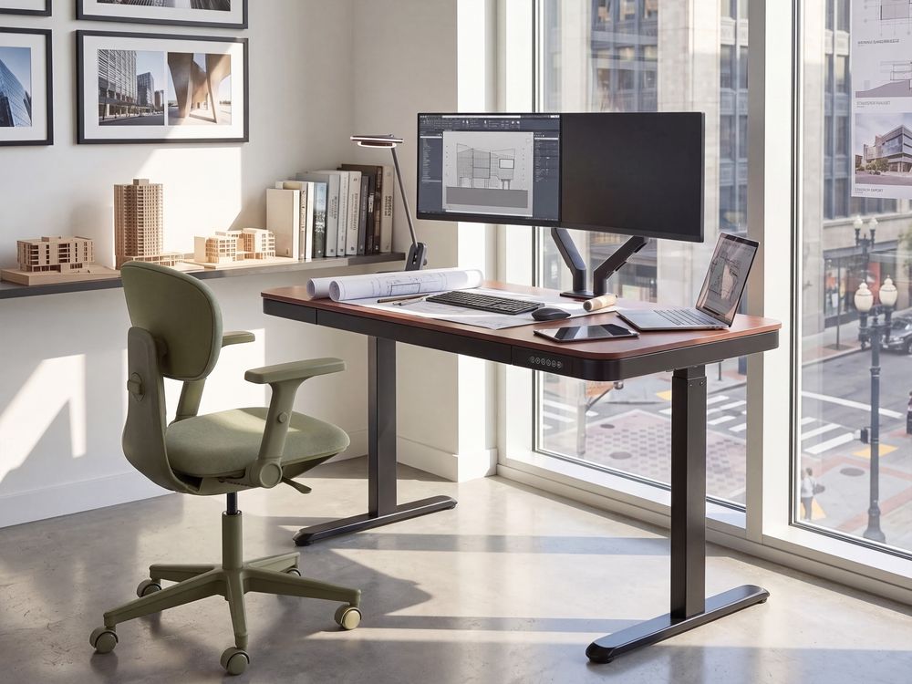 Scrivania elettrica regolabile in altezza KENLY 120 cm x 60 cm con porta USB Marrone scuro