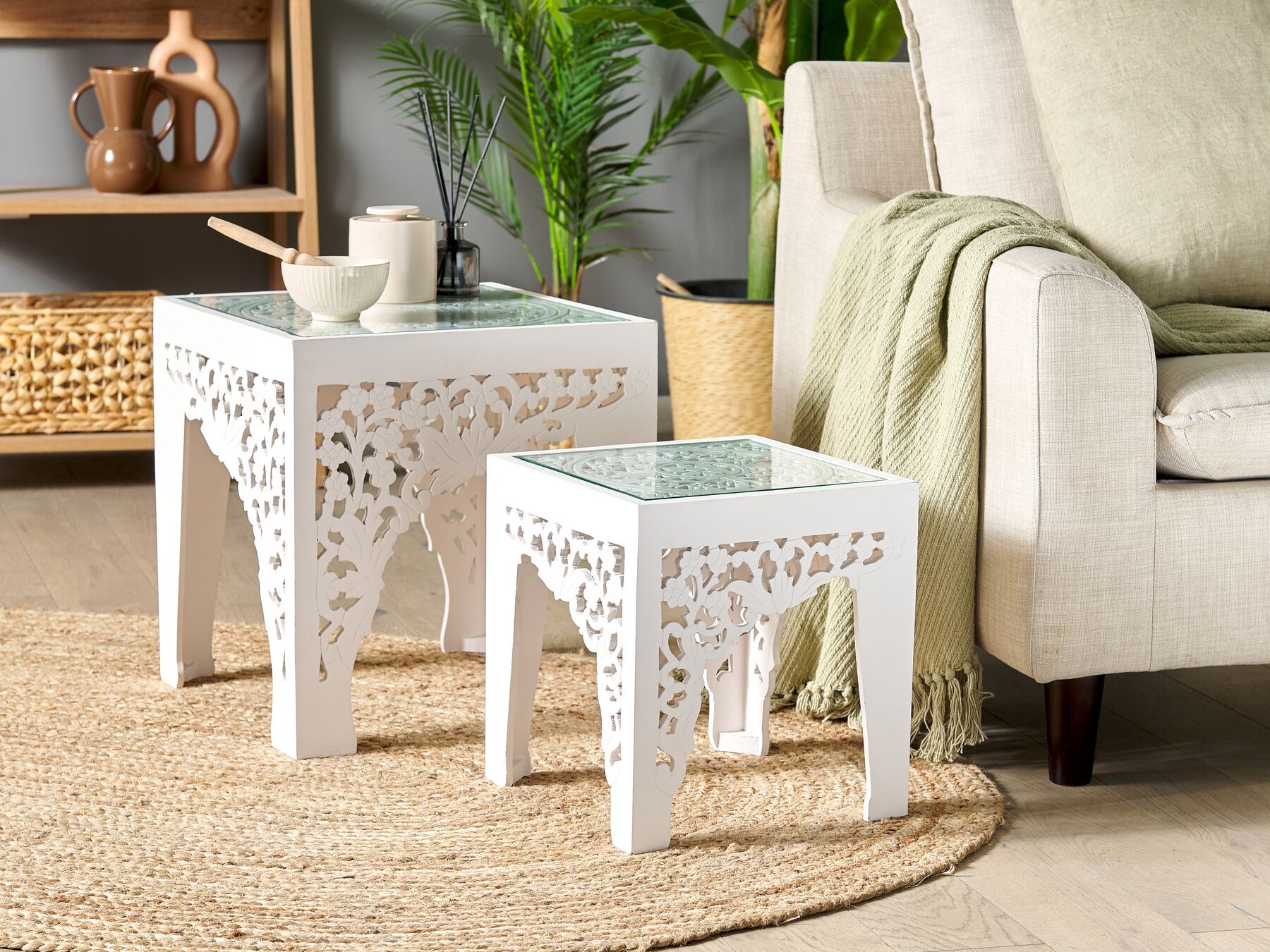 Set of 2 Glass Top Side Tables White AMADPUR _851892