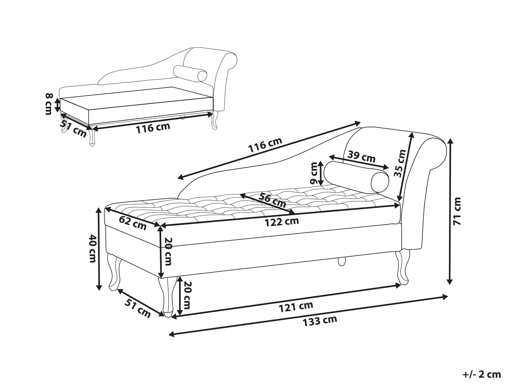 Chaise longue versione destra PESSAC con contenitore Velluto Grigio chiaro_881817