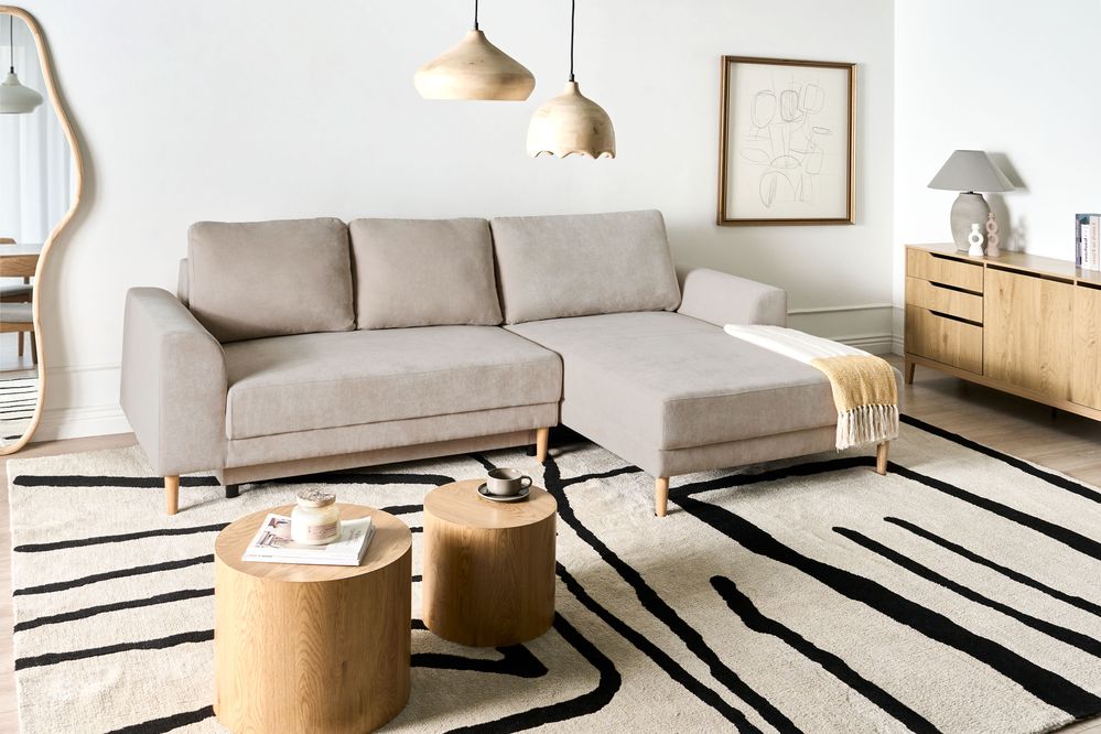 Corner Sofa Bed 3 Seater NUBORG Chenille Light Beige Left Hand