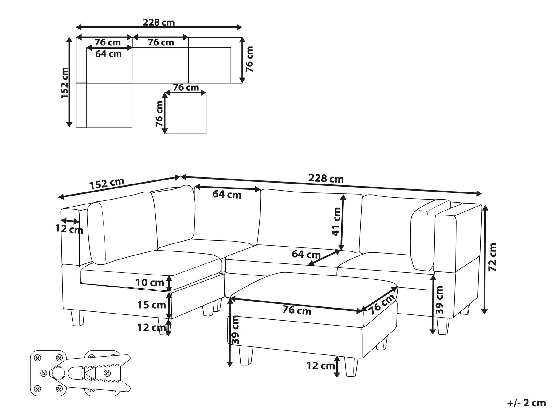 4 Seater Right Hand Modular Fabric Corner Sofa with Ottoman Blue UNSTAD_936413 4 Seater Right Hand Modular Fabric Corner Sofa with Ottoman Blue UNSTAD_936413