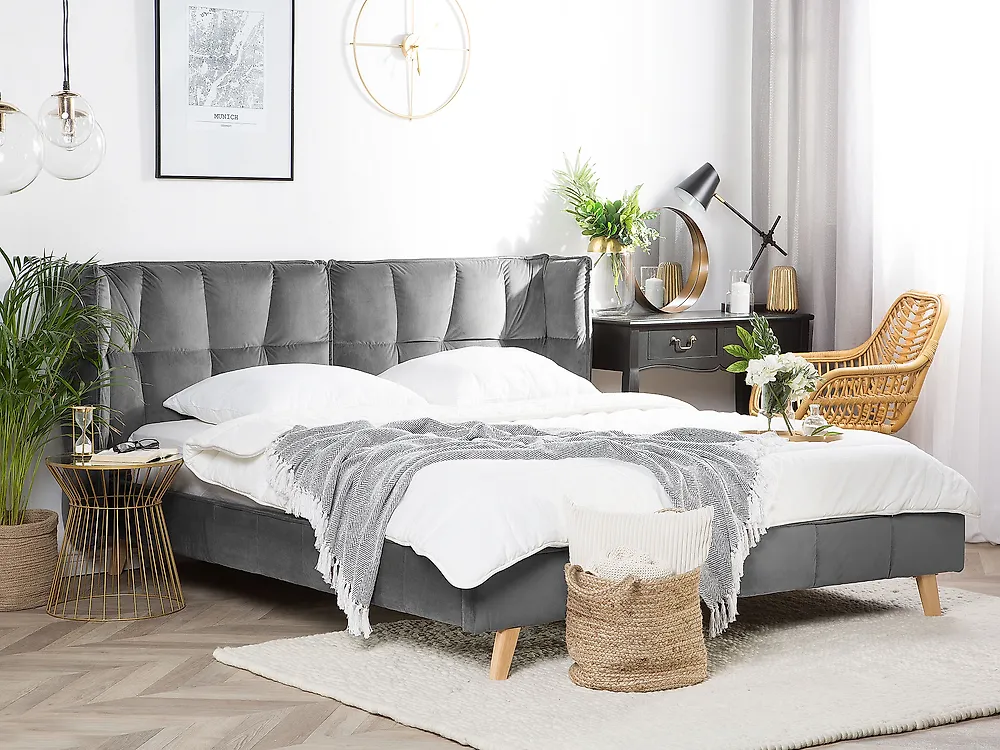 Cama Terciopelo SENLIS 160 x 200 cm Gris_1184598