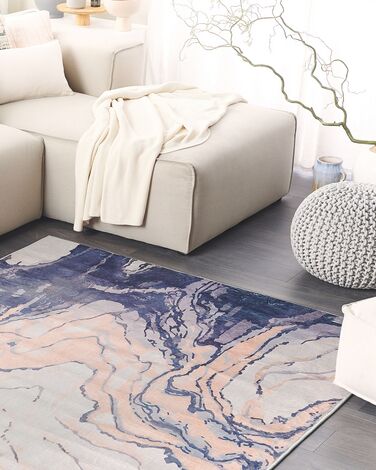 Area Rug 140 x 200 cm Blue with Beige GEBZE