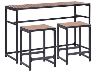 Ensemble de jardin avec table et 2 tabourets en acier noir et bois clair AVETRANA