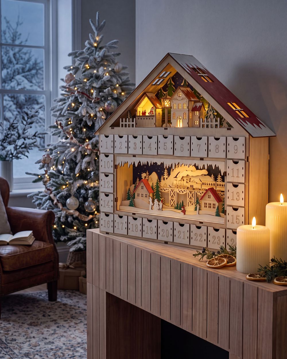 Christmas Decoration LED NISSER 44 cm Advent Calendar Light Brown