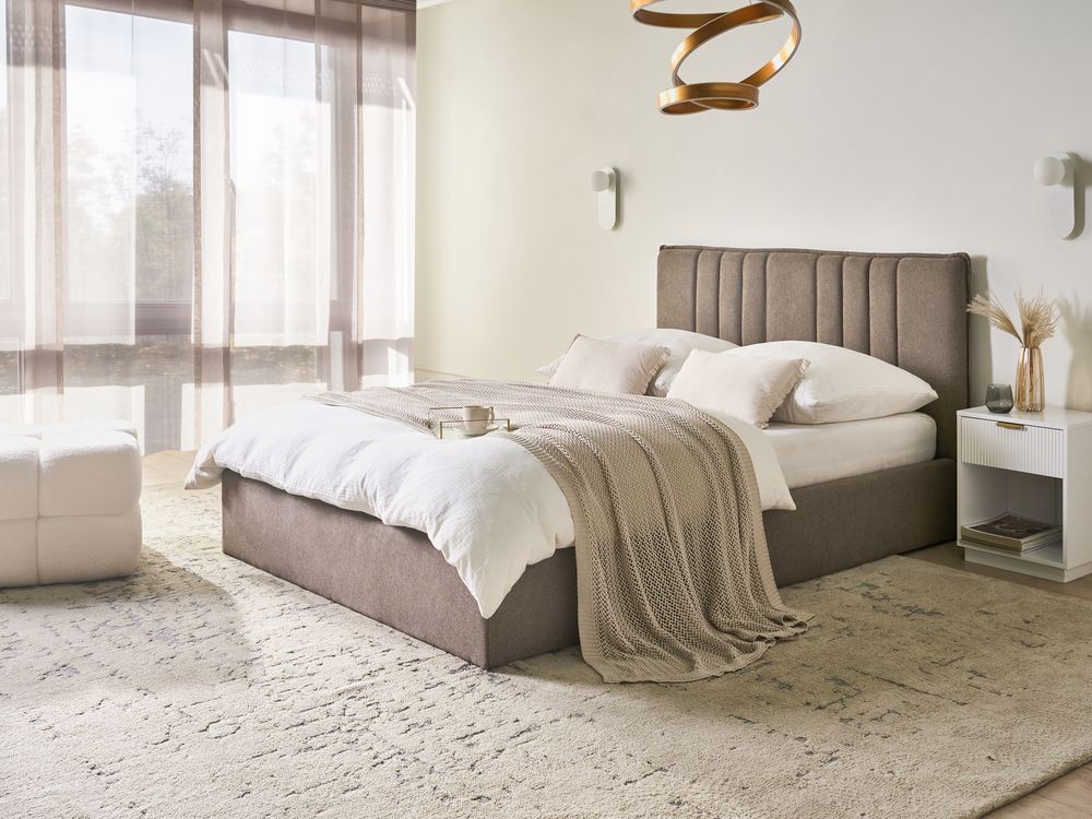 Bett mit Stauraum TARASCON Stoff Taupe 140 x 200 cm