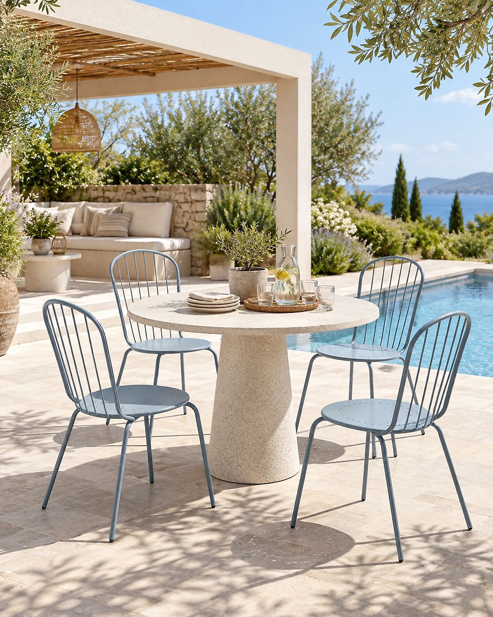 Set of 4 Garden Chairs CALVI Metal Light Blue