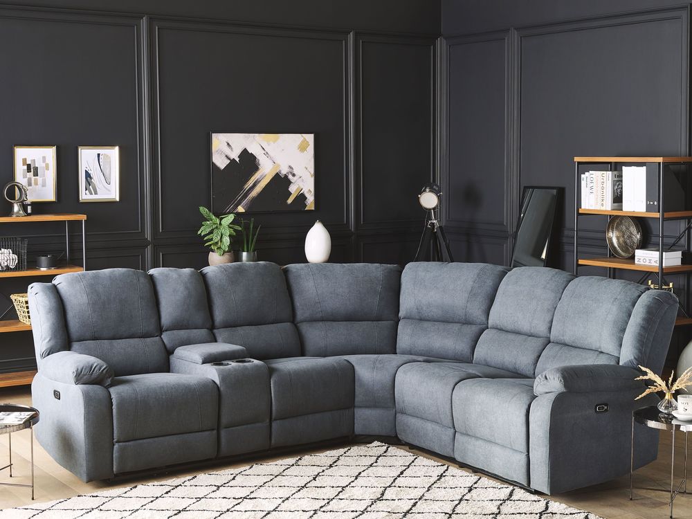 Corner Fabric Electric Recliner Sofa with USB Port Grey ROKKE Beliani.cz