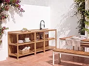 Outdoor-Küche 3er Set mit Spüle VENOSA Braun / Schwarz Akazienholz_1155565