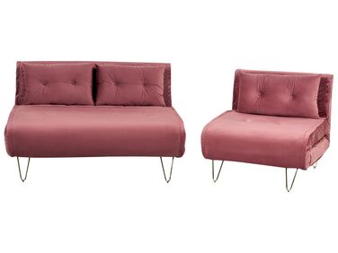 Conjunto de sala de estar 3 plazas de terciopelo rosa/dorado VESTFOLD