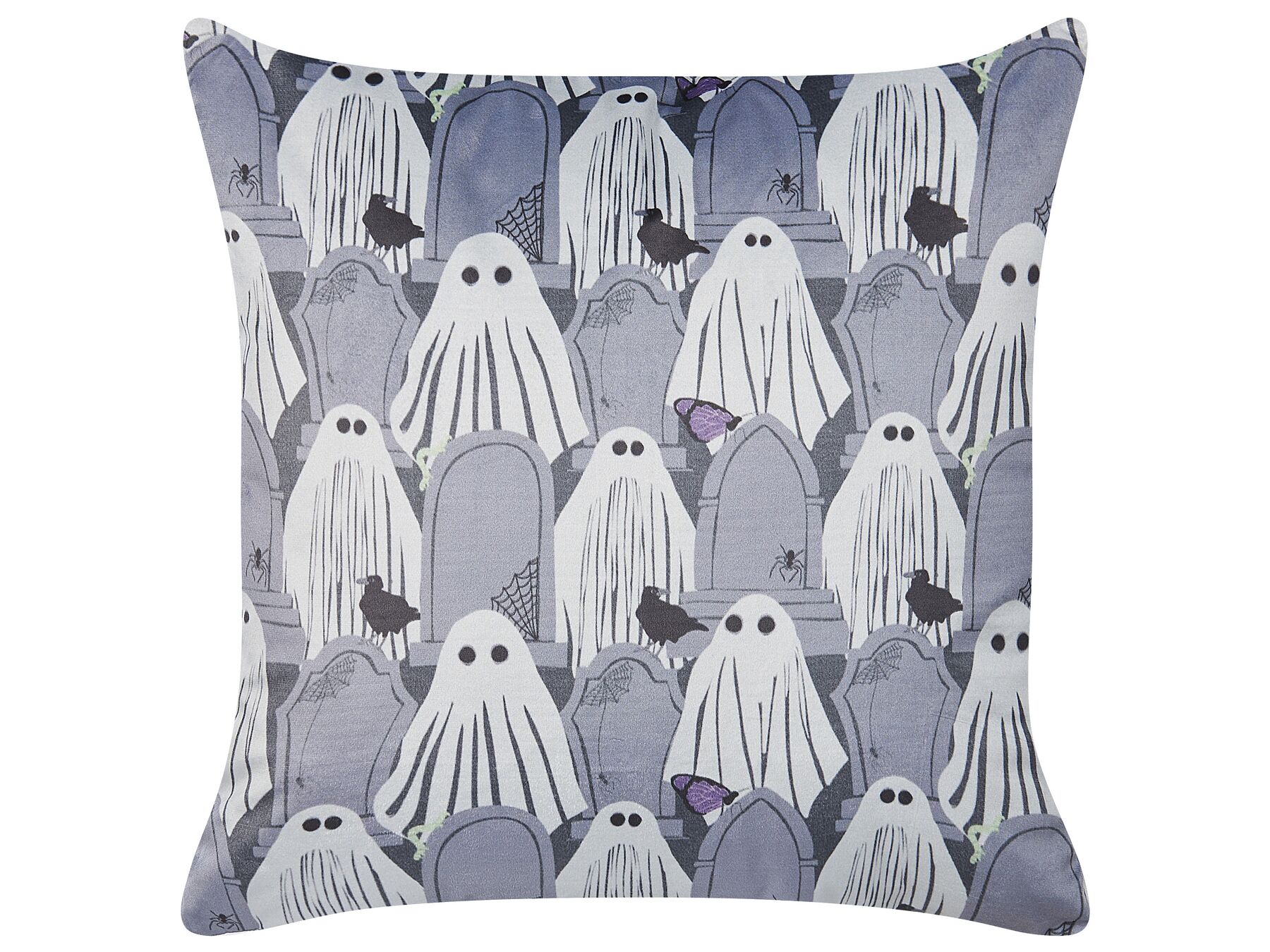 Coussin en velours avec motif fantômes 45 x 45 cm gris FANATE_830216