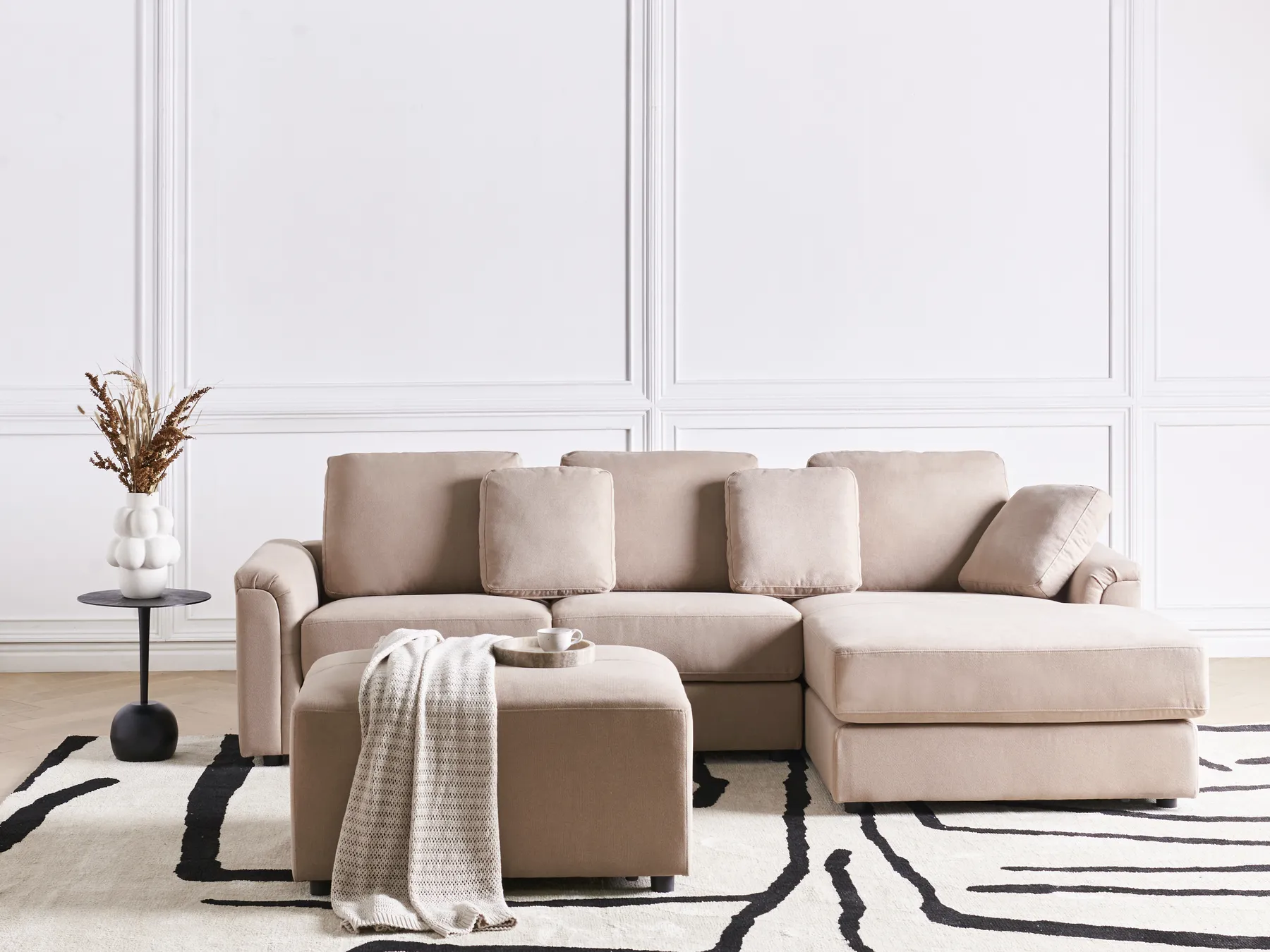 Corner Sofa 4 Seater KOHLO with Ottoman Fabric Taupe Left Hand_945151