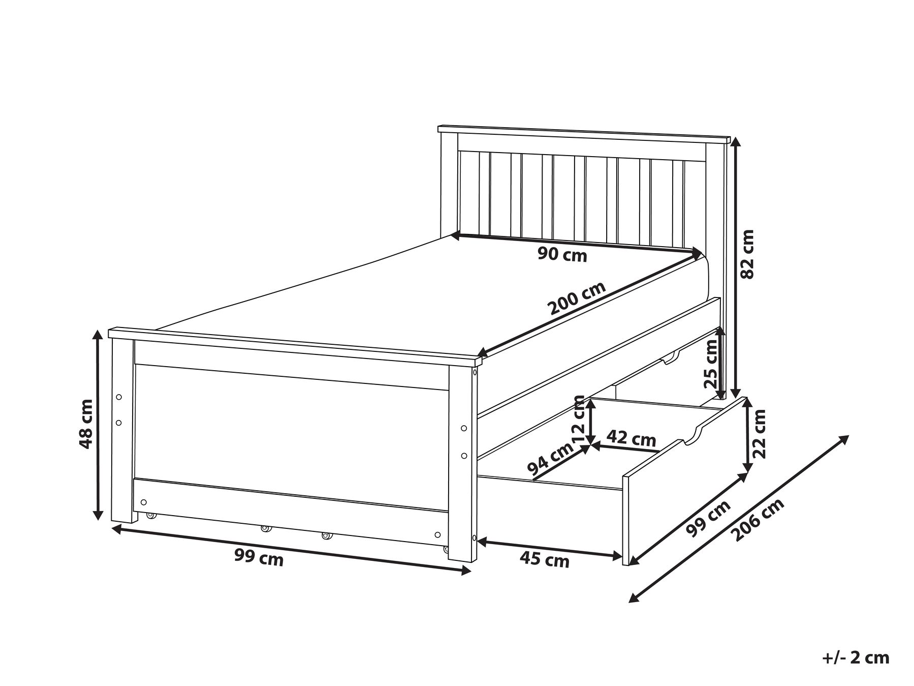 Letto con 4 cassetti OLENDON Legno di pino Bianco 90 x 200 cm_955001